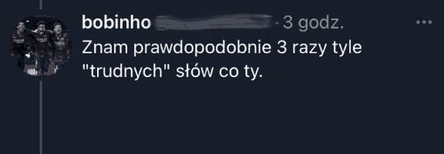 a screenshot of a tweet by bobinho that says 3 razy