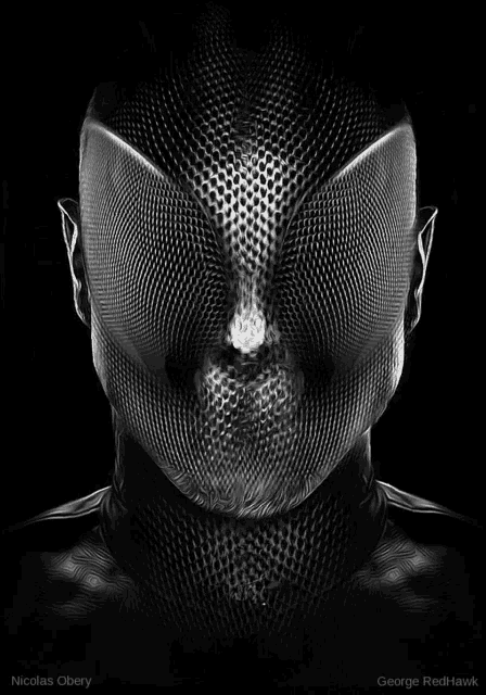 a black and white photo of a face by nicolas obery