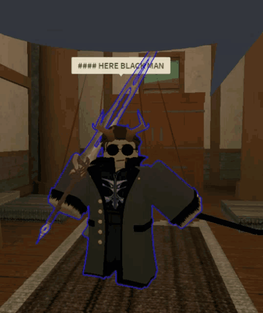 a character in a video game has a speech bubble saying here blackman
