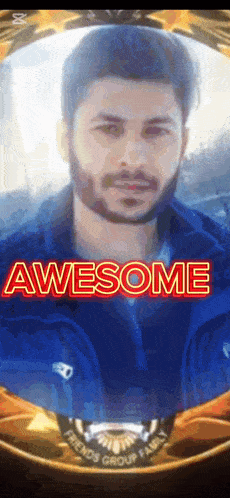 a picture of a man with a beard and the words awesome behind him