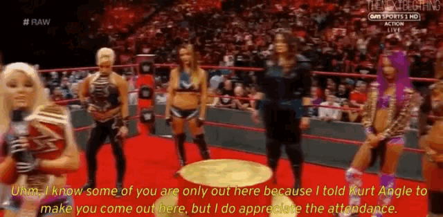 a group of women are standing on a red carpet in front of a crowd .