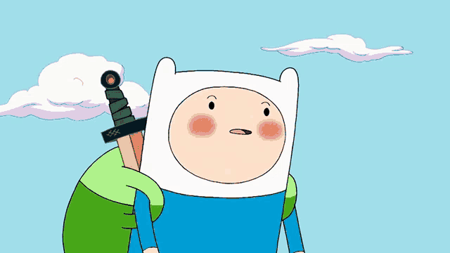 a cartoon character is holding a sword in his hand