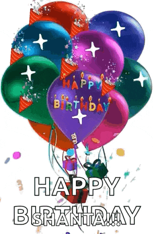 a bunch of balloons with the words `` happy birthday '' written on them .