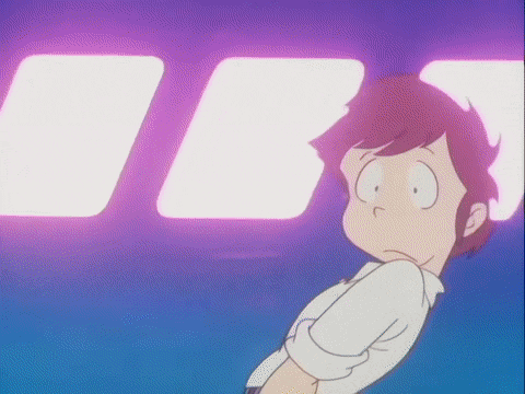 a man and a woman are standing next to each other in a cartoon .