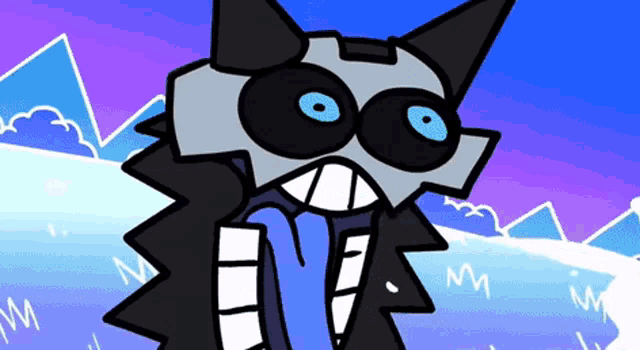 a cartoon drawing of a monster with a blue tongue
