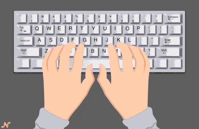 a person 's hands are typing on a keyboard with the keys qwerty uiop and capslock visible