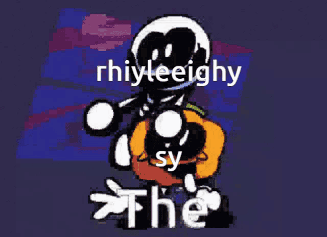 a cartoon character is holding a pumpkin and says rhyleeighty