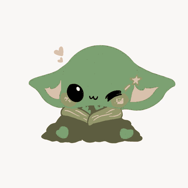 a cartoon drawing of a baby yoda with a star on its head