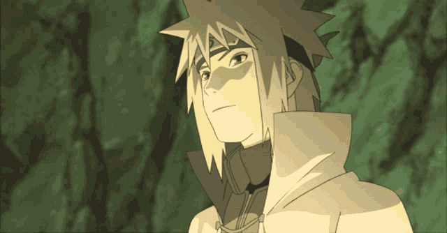 a cartoon character with yellow hair and a white hood