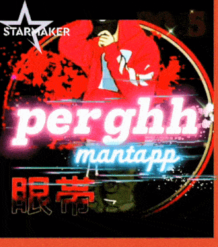 a man in a red jacket is holding a microphone in front of a sign that says perghh mantapp