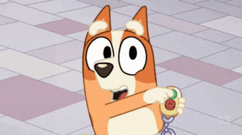 a cartoon dog is holding a remote control with abc on the bottom