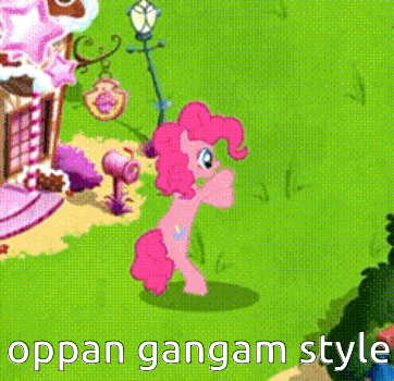 a picture of a pink pony with the words oppan gangam style on the bottom