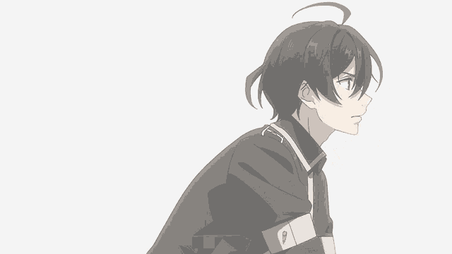 a black haired anime character with a white stripe on the sleeve