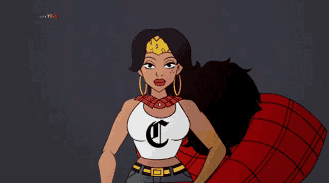 a cartoon of a woman with the word super chola on the bottom right