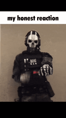 a picture of a soldier with a skull mask and the words " my honest reaction "