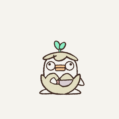 a cartoon drawing of a chicken with a plant on its head