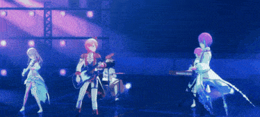 a group of anime characters are performing on stage