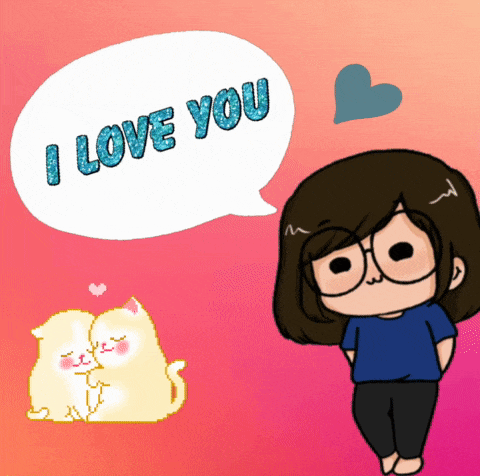 a girl with glasses and a speech bubble that says " i love you "