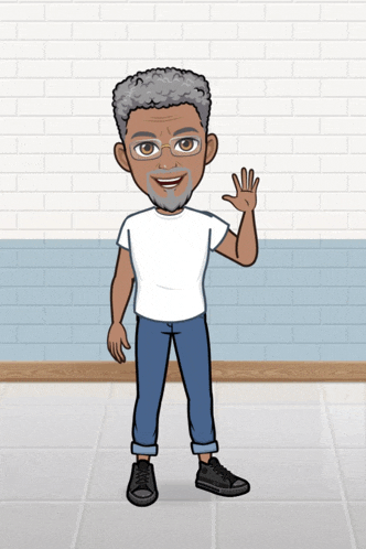 a cartoon of a man with glasses and a beard waving his hand
