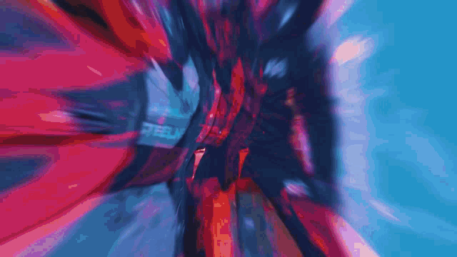 a blurry image of a red and blue background with the word open on the bottom left