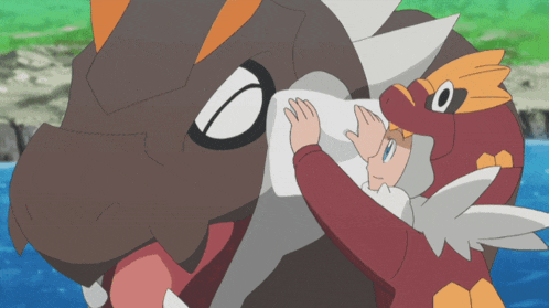 a cartoon of a person hugging a monster with a number 0 on its head