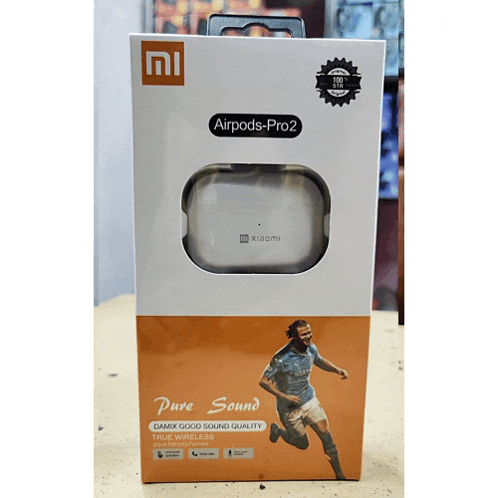 a xiaomi airpods pro 2 box with a picture of a soccer player on the front