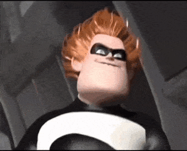 a close up of a cartoon character from the movie the incredibles wearing a black and white superhero costume .