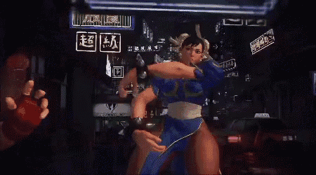 chun li is shown in a video game with chinese characters on the screen