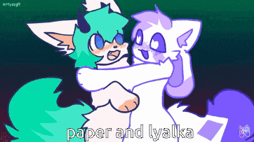 a cartoon of two animals hugging with the words paper and lyalka written below them