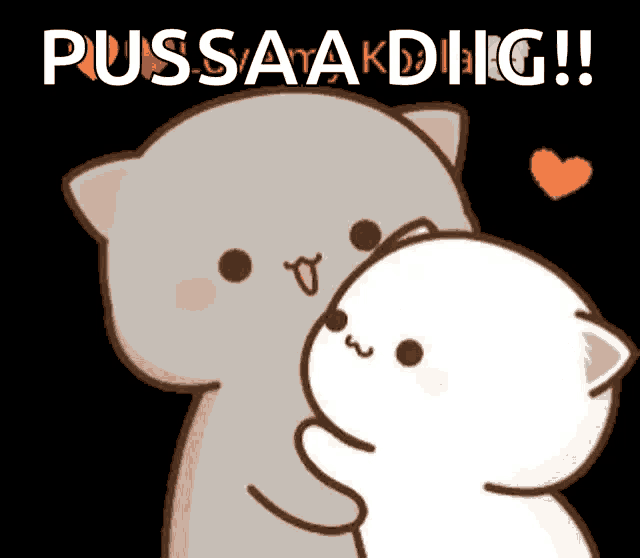 a cartoon cat holding another cat with the words pussaaadig written on the bottom
