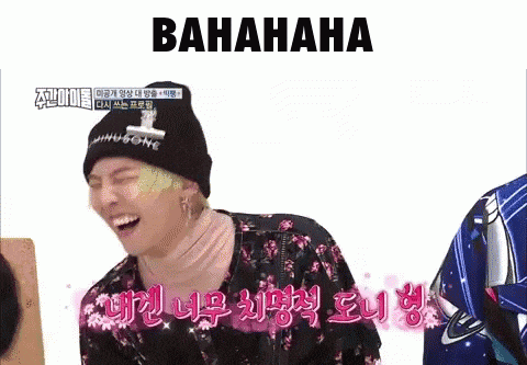 a man wearing a black beanie and a floral shirt is laughing with the word bahahaha written above him