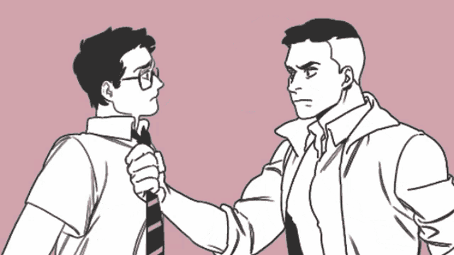 two men in suits and ties are shaking hands