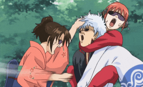 a group of cartoon characters with one wearing a kimono and sunglasses