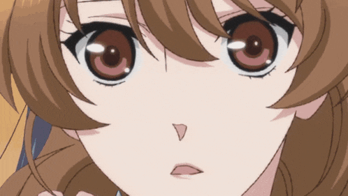 a close up of a girl 's face with brown hair