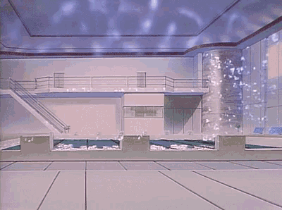 a swimming pool with a staircase leading to it
