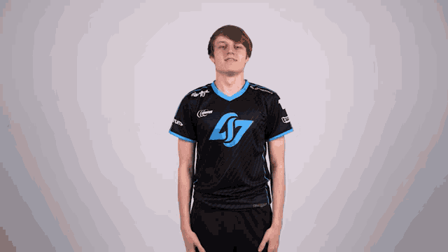 a man is wearing a black and blue jersey with the number 47 on it