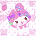 a pink bunny with a bandage on its arm is standing on a pink background .