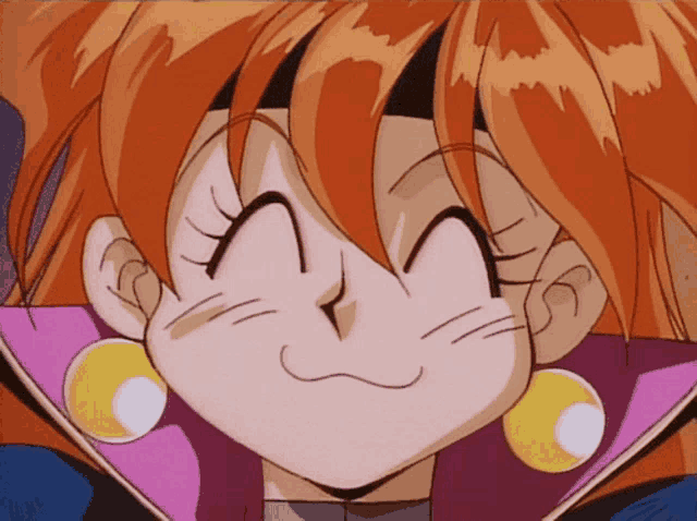 a close up of a cartoon character with orange hair making a funny face