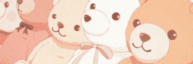 a bunch of teddy bears are sitting next to each other on a white background .