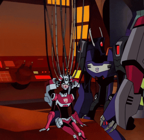 a cartoon drawing of a female robot with the letters r and d on her chest