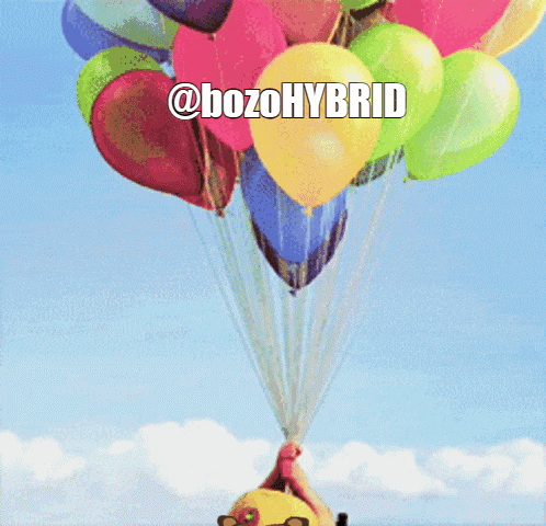 a cartoon of a bear wearing sunglasses is flying through the air with the words @bozohybrid below him