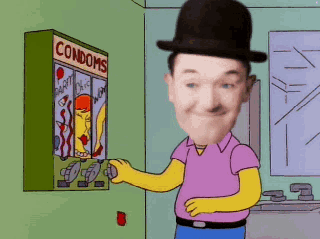 a man in a top hat is using a condom machine