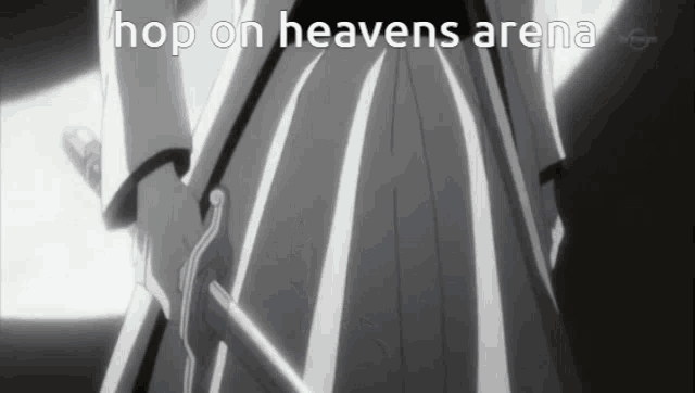 a black and white image with the words hop on heavens arena written on it
