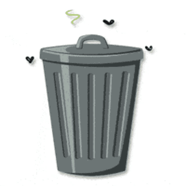 a cartoon illustration of a trash can with flies coming out of it .