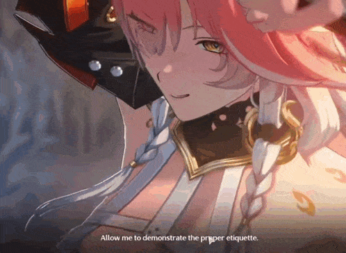 a screenshot of a video game with the words allow me to demonstrate the proper etiquette at the bottom