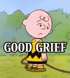 a cartoon of charlie brown holding a rope with the words " good grief " below him