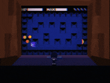 a video game with a character standing in front of a screen that says max on it
