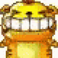 a pixel art drawing of a tiger with a big mouth and teeth .