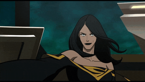 a cartoon drawing of a woman with long hair and blue eyes