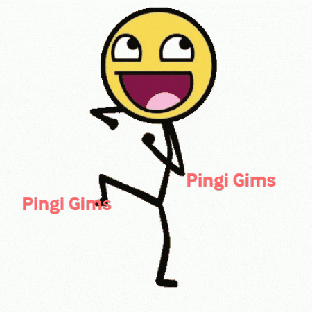 a stick figure with a yellow face and the words pingi gims